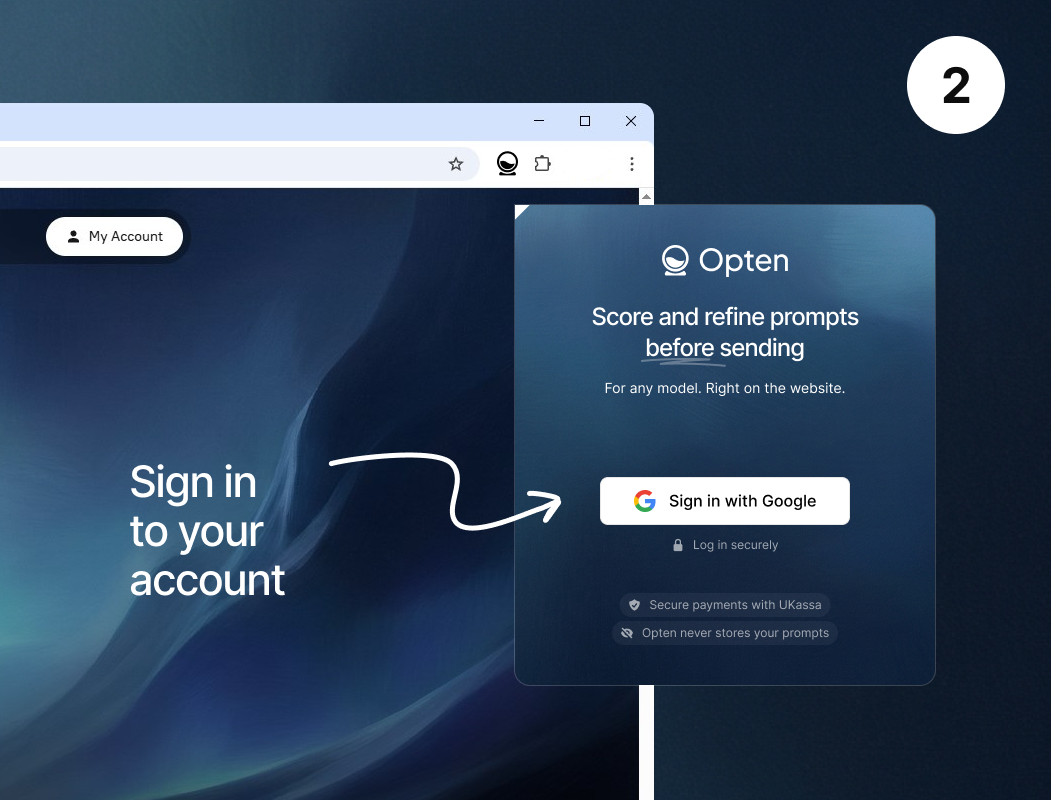 Step 2: Opten popup open with the Google sign-in button