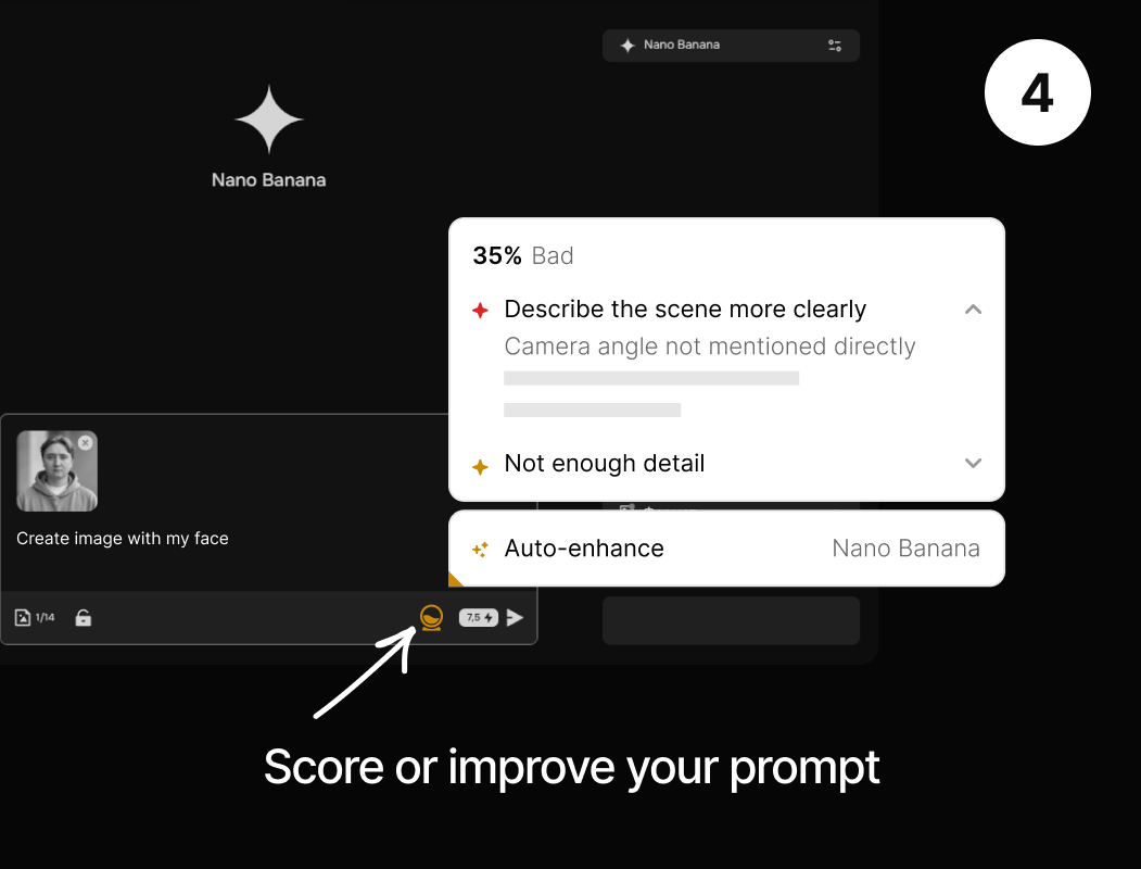 Step 4: improved prompt inserted into the generator's input field in one click