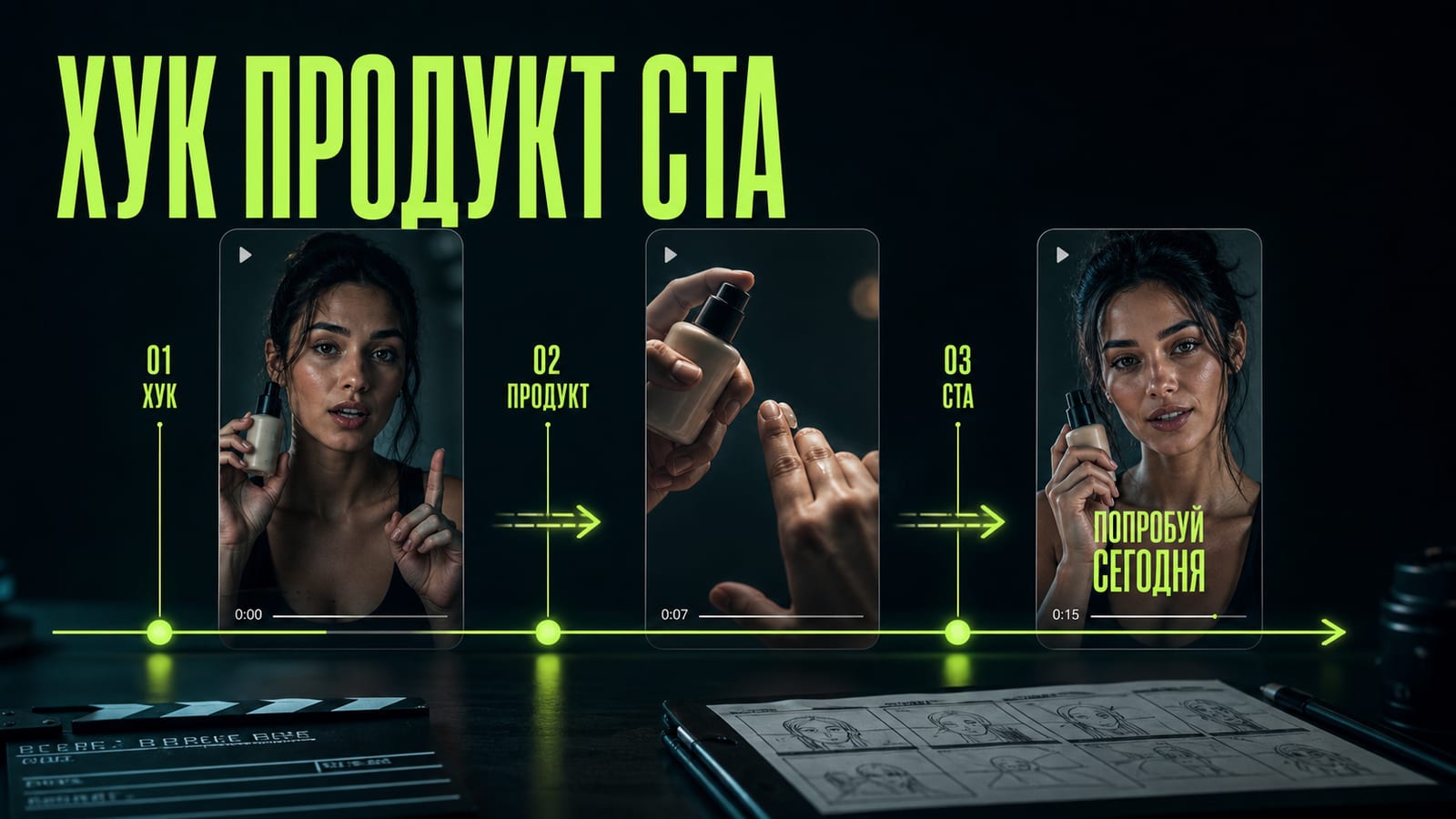 Соберите ролик как hook, product shot и CTA