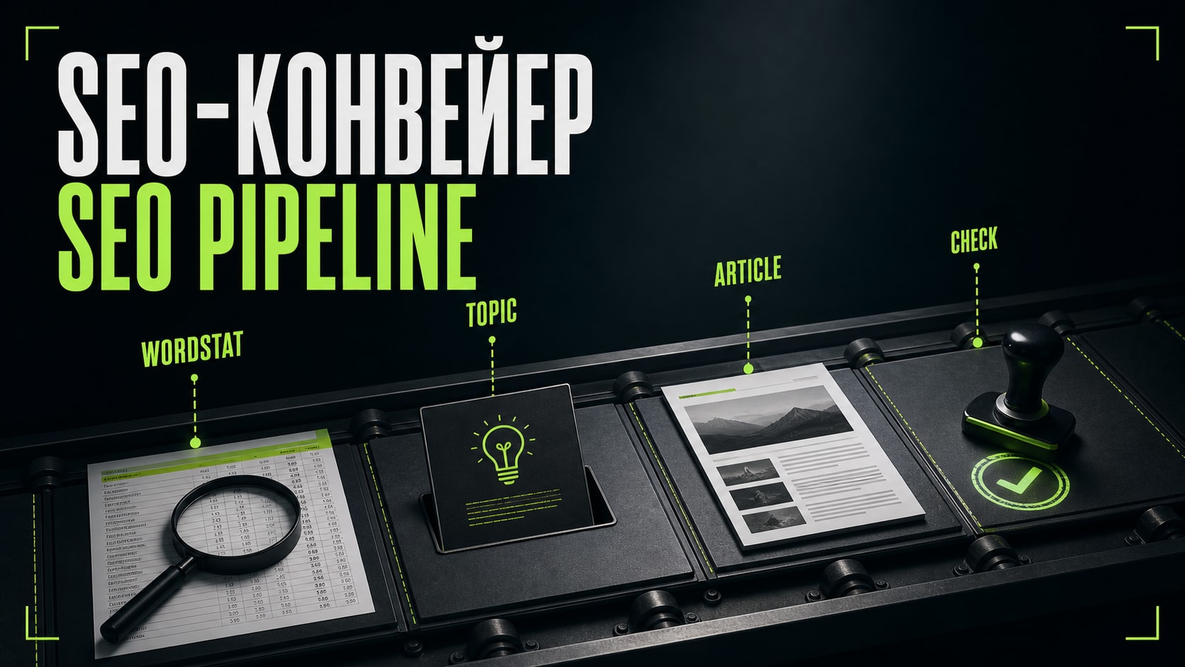 SEO pipeline from Wordstat demand research to an article, review, and publication